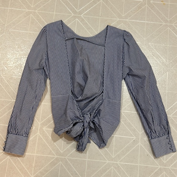 Zara open back stripped long sleeve blouse - Picture 2 of 2
